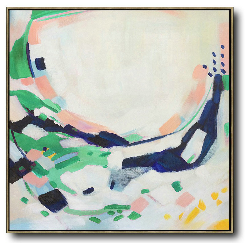 Handmade Large Contemporary Art,Oversized Contemporary Art,Abstract Painting On Canvas,White,Pink,Green.etc